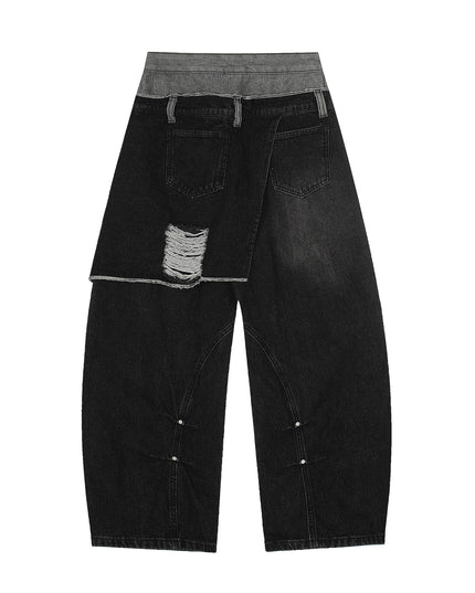 TALKLESSFASHION Destroyed Scimitar Wide-Leg Jeans