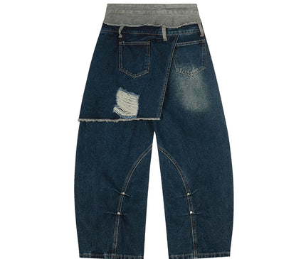 TALKLESSFASHION Destroyed Scimitar Wide-Leg Jeans