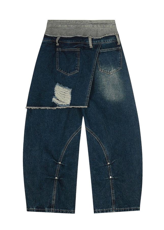 TALKLESSFASHION Destroyed Scimitar Wide-Leg Jeans