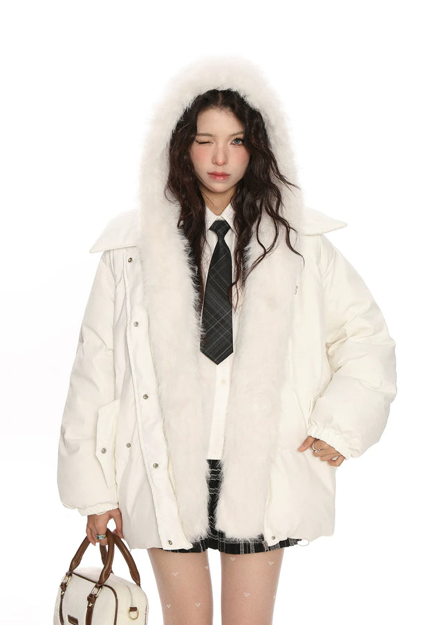 TALKLESSFASHION Detachable Fur Padded Down Jacket