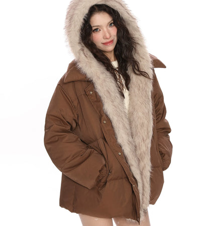 TALKLESSFASHION Detachable Fur Padded Down Jacket