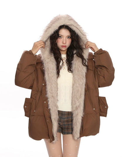 TALKLESSFASHION Detachable Fur Padded Down Jacket