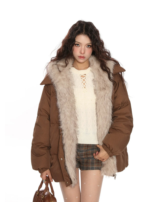 TALKLESSFASHION Detachable Fur Padded Down Jacket