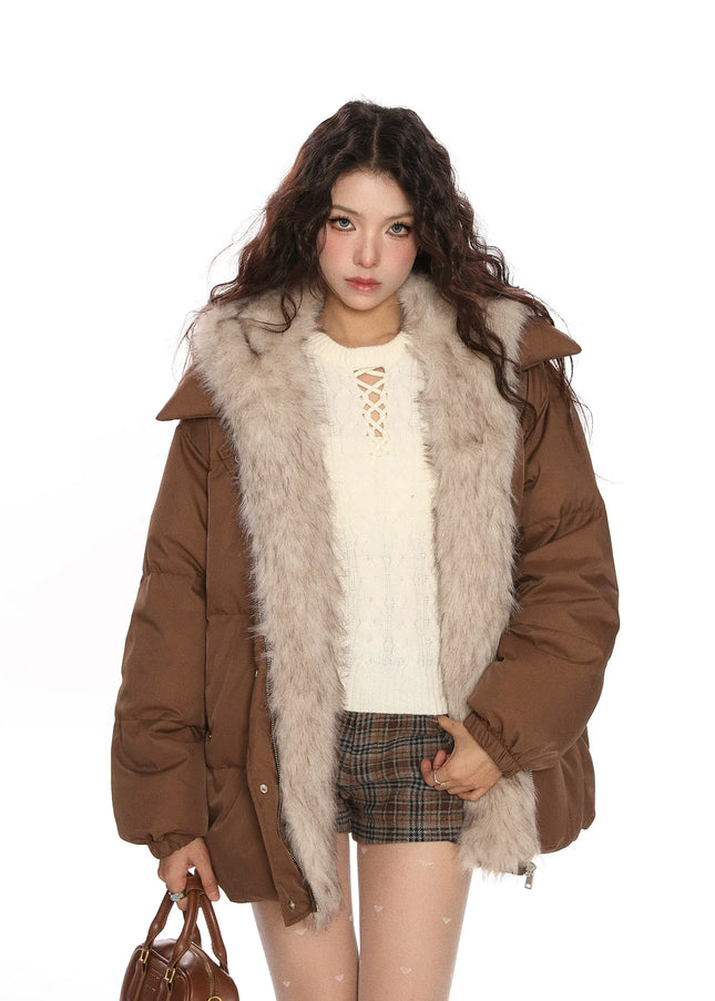 TALKLESSFASHION Detachable Fur Padded Down Jacket