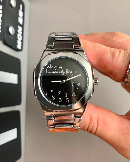 TALKLESSFASHION Digital graffiti silver black Square silver band square watch