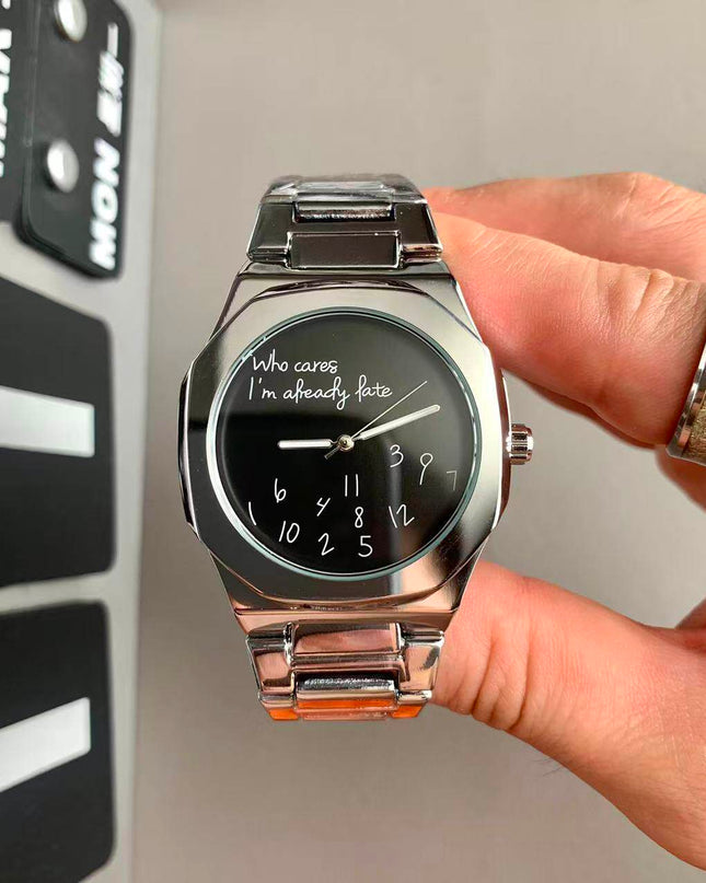TALKLESSFASHION Digital graffiti silver black Square silver band square watch