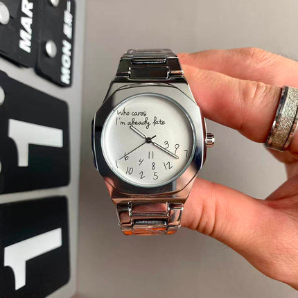 TALKLESSFASHION Digital graffiti silver white Square silver band square watch