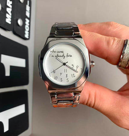 TALKLESSFASHION Digital graffiti silver white Square silver band square watch