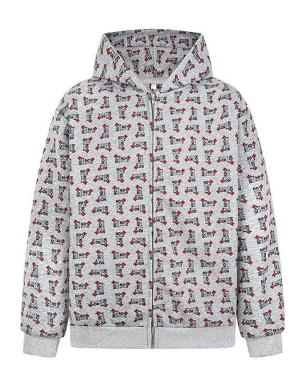 TALKLESSFASHION Digital print letter zip  hooded cardigan sweatshirt