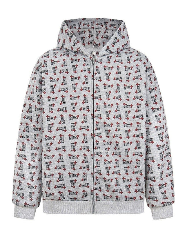 TALKLESSFASHION Digital print letter zip  hooded cardigan sweatshirt
