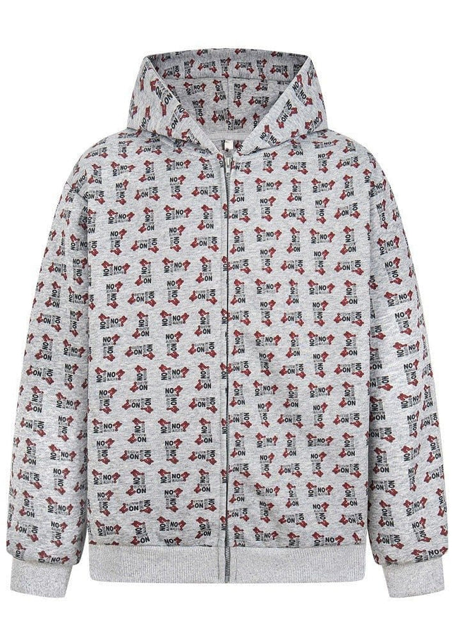 TALKLESSFASHION Digital print letter zip  hooded cardigan sweatshirt