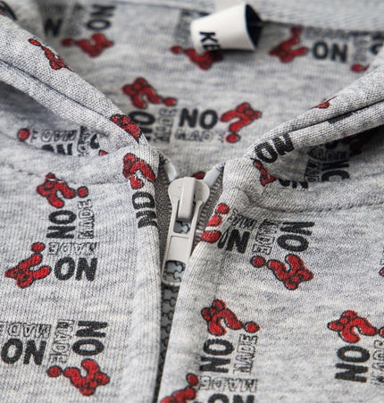 TALKLESSFASHION Digital print letter zip  hooded cardigan sweatshirt