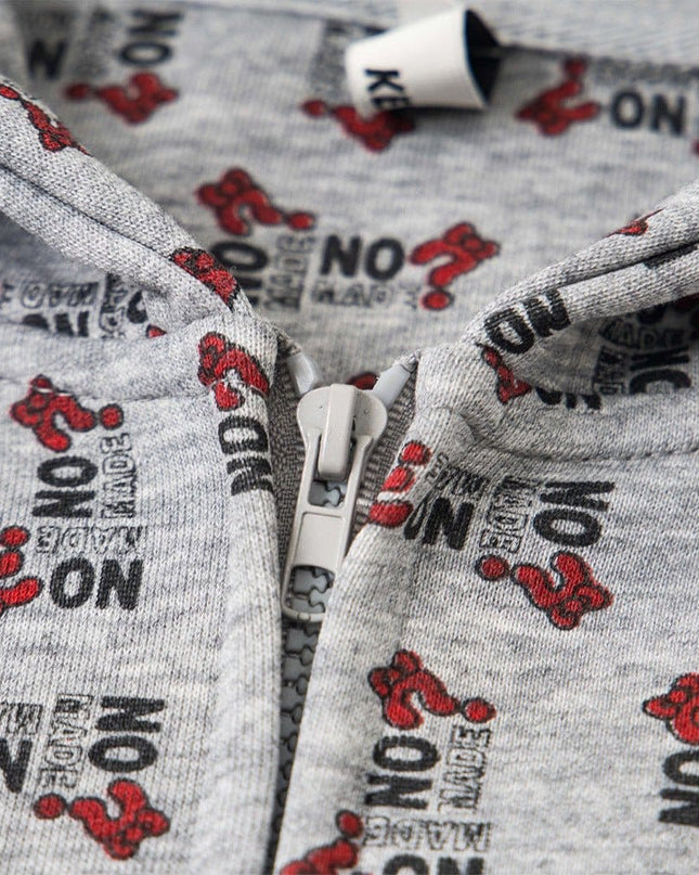TALKLESSFASHION Digital print letter zip  hooded cardigan sweatshirt