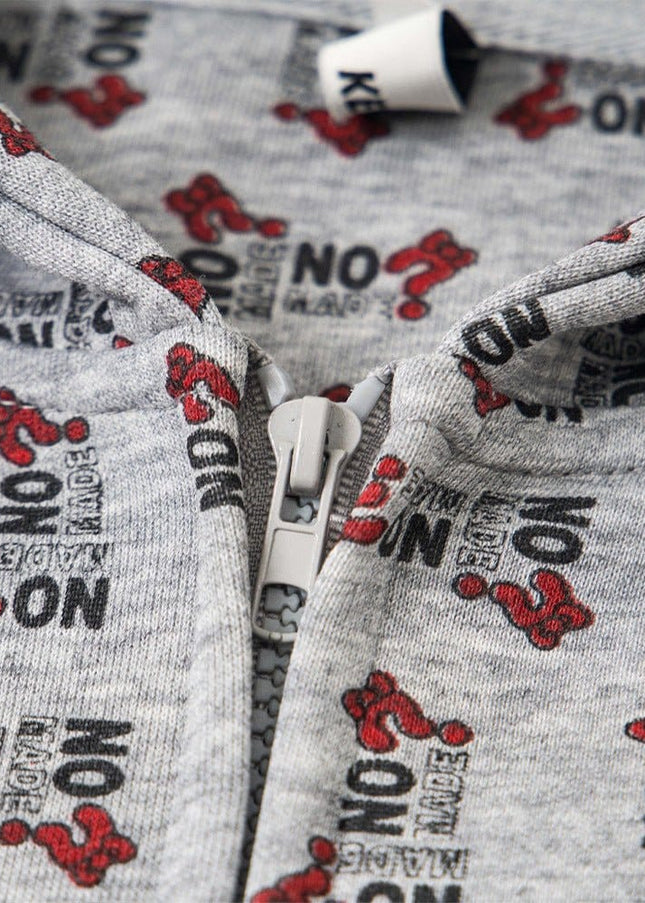 TALKLESSFASHION Digital print letter zip  hooded cardigan sweatshirt