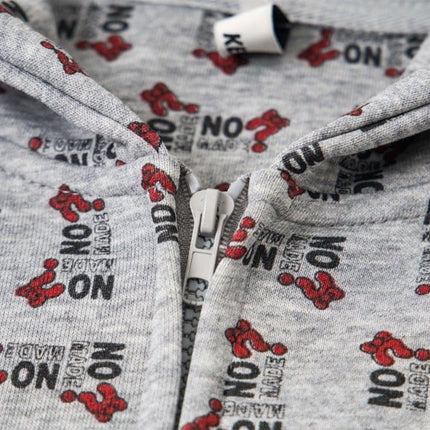 TALKLESSFASHION Digital print letter zip  hooded cardigan sweatshirt
