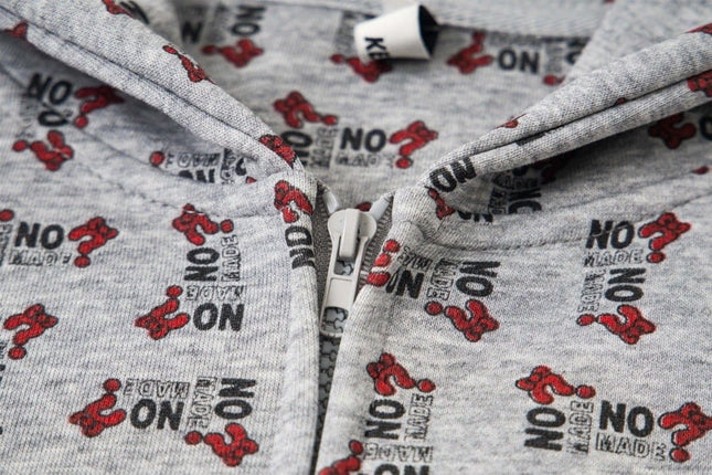 TALKLESSFASHION Digital print letter zip  hooded cardigan sweatshirt