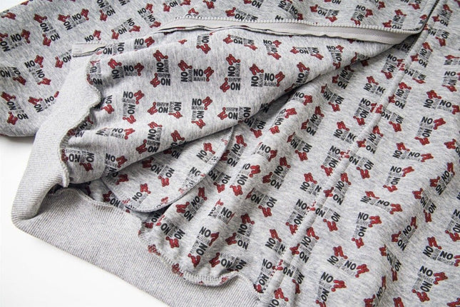 TALKLESSFASHION Digital print letter zip  hooded cardigan sweatshirt