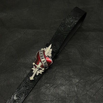 TALKLESSFASHION Direction of Light: Dark wind, a sword-piercing big scalp, embossed punk street belt decoration