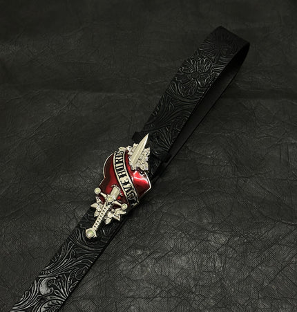THETLSTUDIO Direction of Light: Dark wind, a sword-piercing big scalp, embossed punk street belt decoration