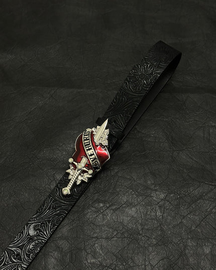 TALKLESSFASHION Direction of Light: Dark wind, a sword-piercing big scalp, embossed punk street belt decoration