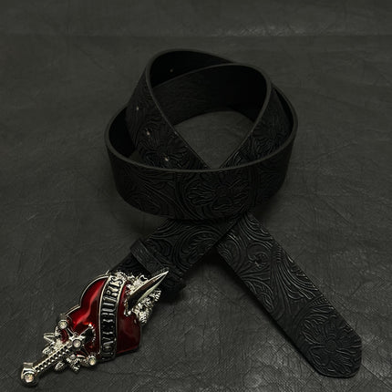 TALKLESSFASHION Direction of Light: Dark wind, a sword-piercing big scalp, embossed punk street belt decoration