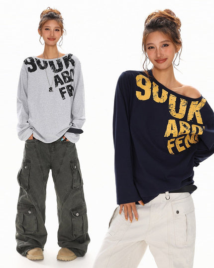 TALKLESSFASHION Disruptive Lettering Off-Shoulder Top
