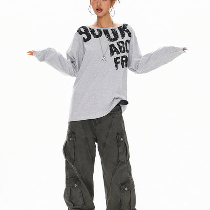 TALKLESSFASHION Disruptive Lettering Off-Shoulder Top