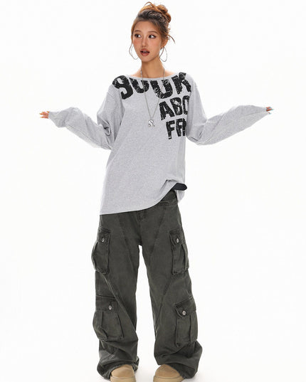 TALKLESSFASHION Disruptive Lettering Off-Shoulder Top