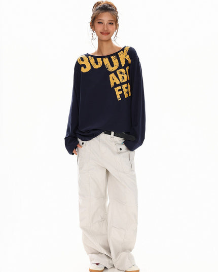 TALKLESSFASHION Disruptive Lettering Off-Shoulder Top