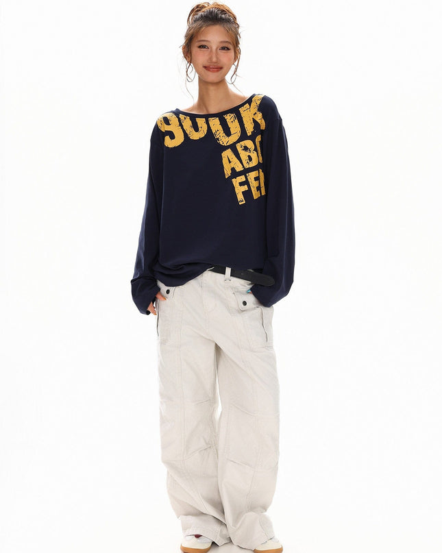TALKLESSFASHION Disruptive Lettering Off-Shoulder Top