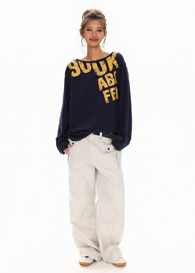 TALKLESSFASHION Disruptive Lettering Off-Shoulder Top