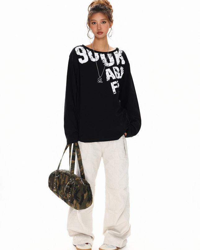 TALKLESSFASHION Disruptive Lettering Off-Shoulder Top