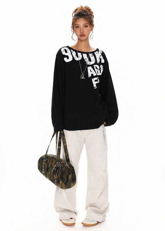 TALKLESSFASHION Disruptive Lettering Off-Shoulder Top