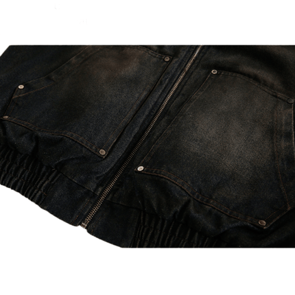 TALKLESSFASHION Distressed Cotton Denim Hooded Coat Jacket—7854