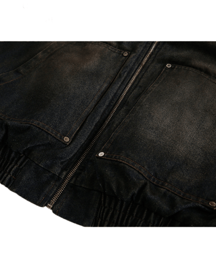 TALKLESSFASHION Distressed Cotton Denim Hooded Coat Jacket—7854