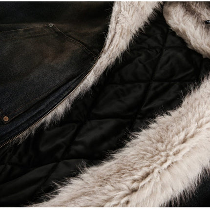 TALKLESSFASHION Distressed Cotton Denim Hooded Coat Jacket—7854