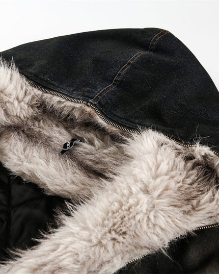 TALKLESSFASHION Distressed Cotton Denim Hooded Coat Jacket—7854