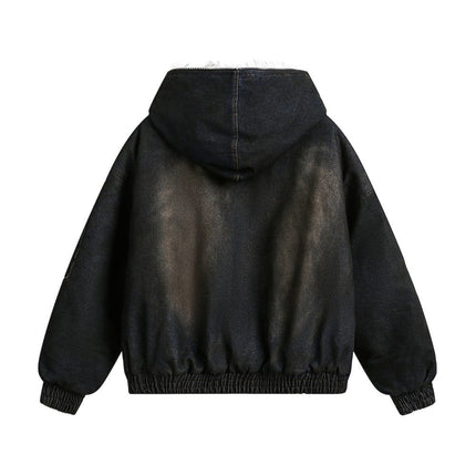 TALKLESSFASHION Distressed Cotton Denim Hooded Coat Jacket—7854