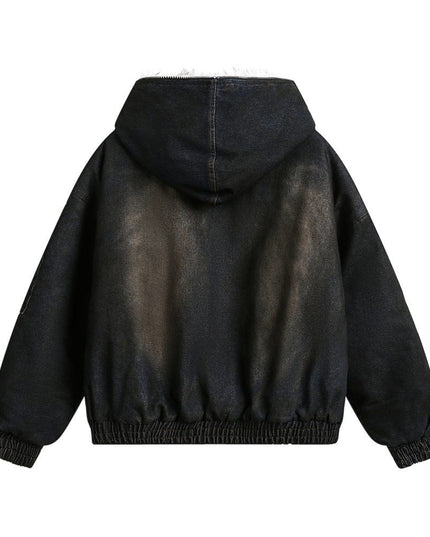TALKLESSFASHION Distressed Cotton Denim Hooded Coat Jacket—7854