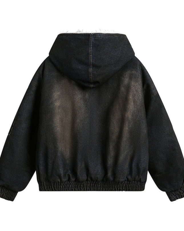 TALKLESSFASHION Distressed Cotton Denim Hooded Coat Jacket—7854