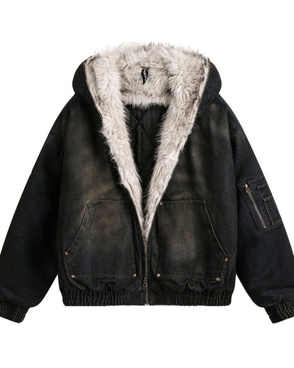 TALKLESSFASHION Distressed Cotton Denim Hooded Coat Jacket—7854