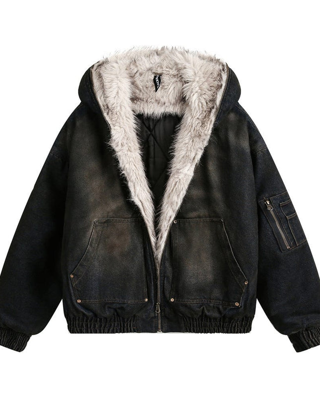 TALKLESSFASHION Distressed Cotton Denim Hooded Coat Jacket—7854