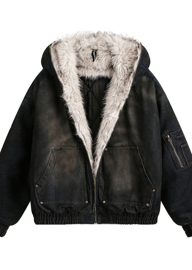 TALKLESSFASHION Distressed Cotton Denim Hooded Coat Jacket—7854