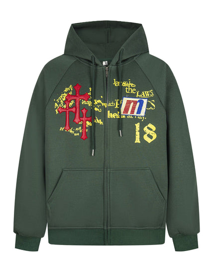 TALKLESSFASHION Distressed Letter Print Embroidered Hooded Sweatshirt