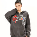 TALKLESSFASHION Distressed Letter Print Embroidered Hooded Sweatshirt