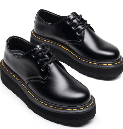 TALKLESSFASHION [do not grind feet] lightweight -1461 platform sole 3 hole martin shoes women's low-top genuine leather casual black student booties