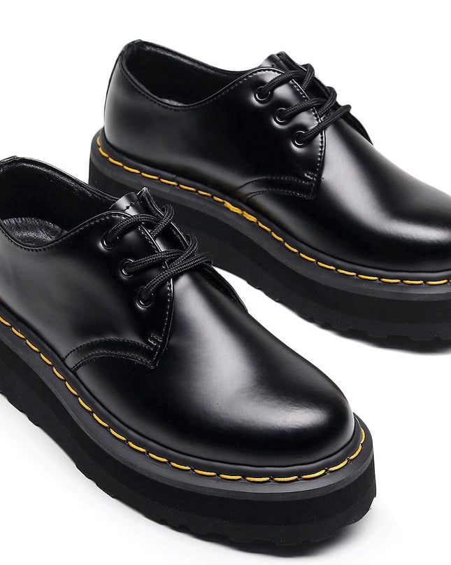TALKLESSFASHION [do not grind feet] lightweight -1461 platform sole 3 hole martin shoes women's low-top genuine leather casual black student booties