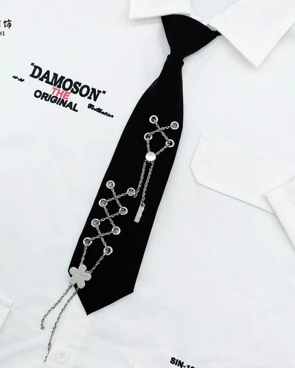 TALKLESSFASHION Double row chain petal tie Le Chao ornament  black tie