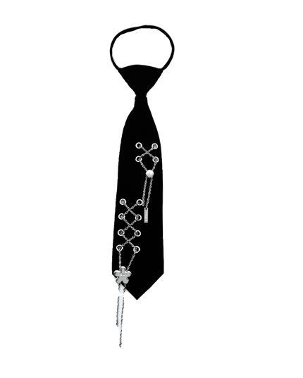 TALKLESSFASHION Double row chain petal tie Le Chao ornament  black tie