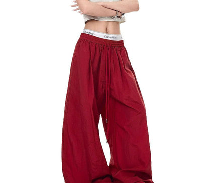 TALKLESSFASHION Drawstring pleats, quick-drying paratrooper pants, women's summer loose drape, wide-leg pants, hip-hop, American vintage jazz dance, scimitar pants